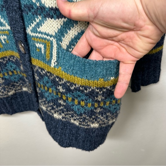 Royal Robbins Womens S Blue Fair Isle Chunky Knit Hooded Cardigan Pockets Boho - Picture 4 of 7